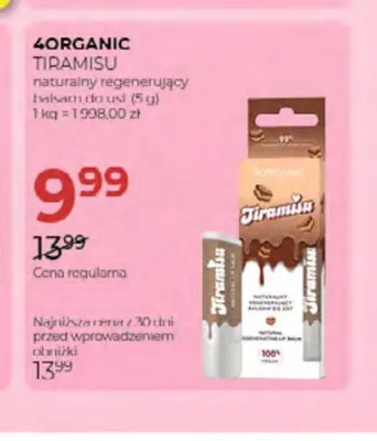 Balsam do ust naturalny regenerujący 4Organic Tiramisu promocja w Drogerie Jawa