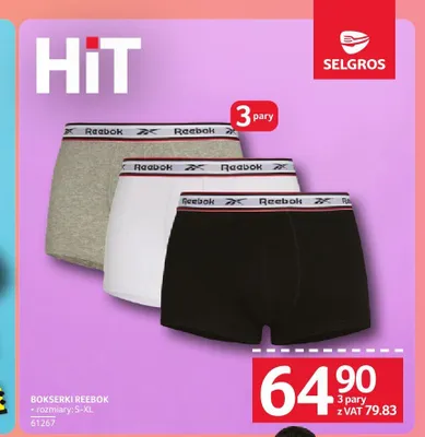 Bokserki męskie Reebok 3-pak promocja w Selgros