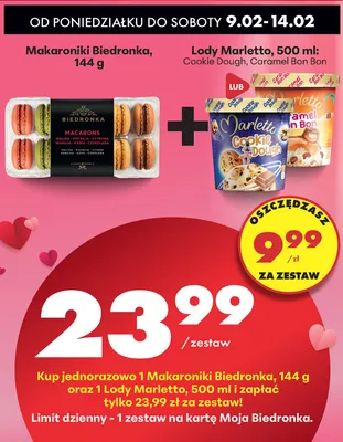 Zestaw: ciastka makaroniki + lody Cookie Caramel lub Caramel Bon Bon promocja w Biedronka