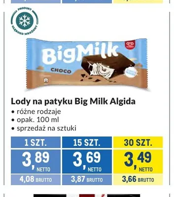 Lody na patyku Big Milk Algida promocja w Makro