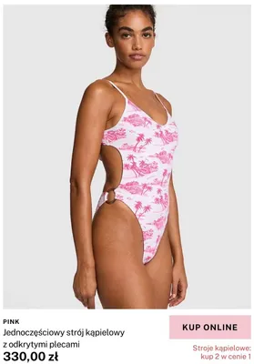 Jednoczęściowy strój kąpielowy z odkrytymi plecami PINK promocja w Victoria's Secret