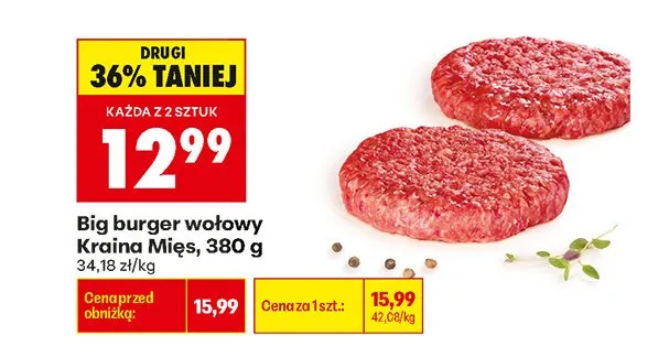 Big burger wołowy Kraina Mięs promocja w Biedronka