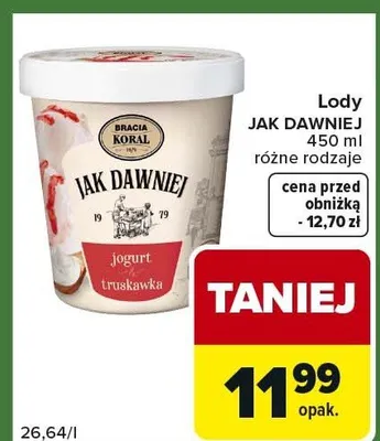 Lody jogurt z truskawką różne rodzaje promocja w Carrefour Express