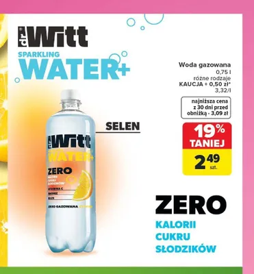 Woda gazowana cytrynowa Dr Witt Water+ Selen promocja w Carrefour