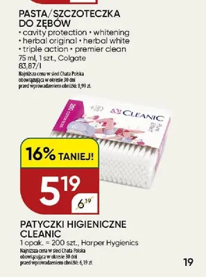 Patyczki higieniczne Cleanic promocja w Chata Polska