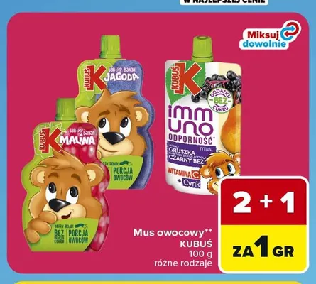 Mus owocowy Kubuś jabłko banan malina promocja w Carrefour Market