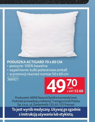 Poduszka Actigard 70x80 cm promocja w Selgros