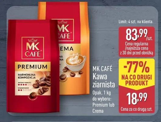 Kawa ziarnista MK Café Crema promocja w Aldi