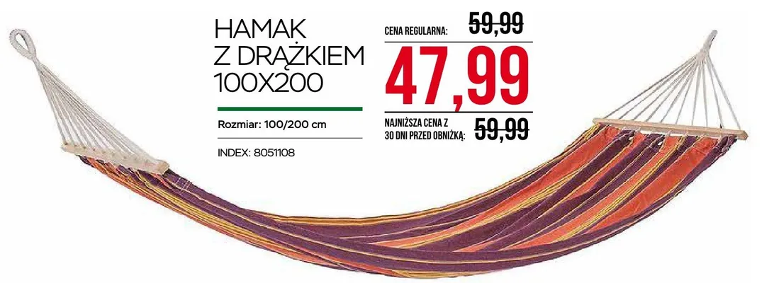 Hamak z drążkiem 100x200cm promocja w Abra Meble