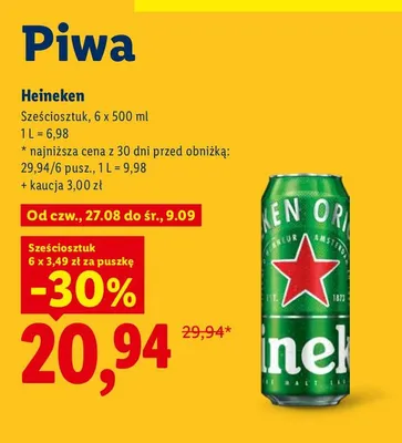 Piwo Heineken 6-pak 500 ml promocja w Lidl