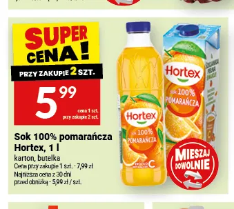Sok pomarańcza Hortex 100% promocja w Twój Market