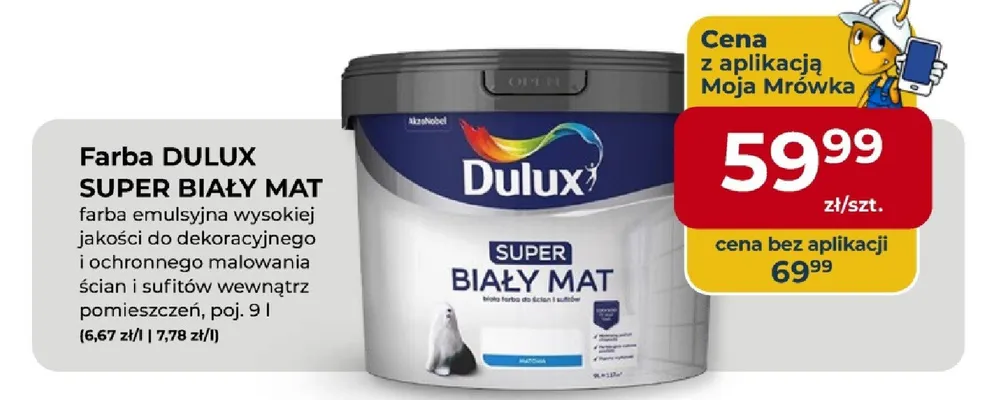 Farba emulsyjna wysokiej jakości do dekoracyjnego i ochronnego malowania ścian i sufitów Super Biały Mat promocja w PSB Mrówka