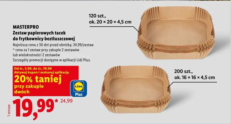 Zestaw papierowych tacek do frytkownicy beztłuszczowej MASTERPRO promocja w Lidl