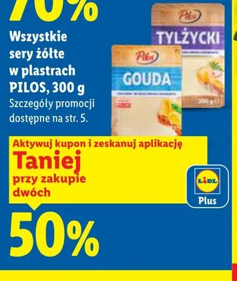 Sery żółte w plastrach Pilos promocja w Lidl