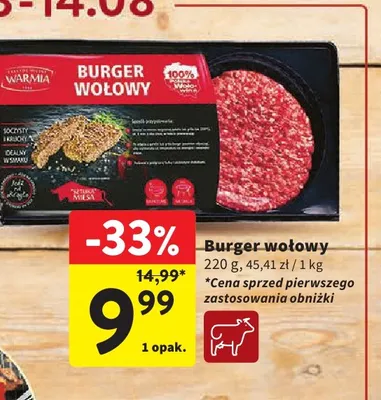 Burger wołowy Warmia promocja w Intermarche
