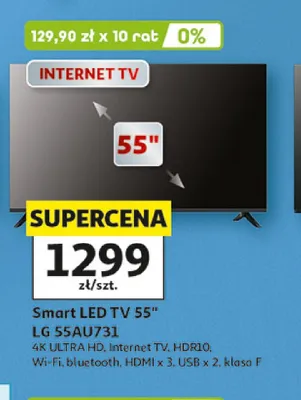 Smart LED TV 55" LG 55AU731 4K ULTRA HD Internet TV HDR10 Wi-Fi bluetooth HDMI x 3 USB x 2 klasa F promocja w Auchan