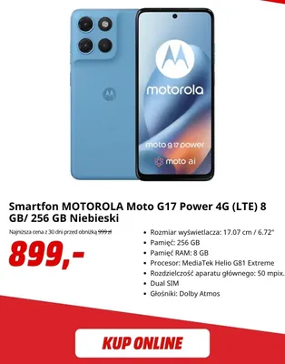 Smartfon Motorola Moto G17 Power 4 g (LTE) 8 GB/ 256 Gb Niebieski promocja w Media Markt