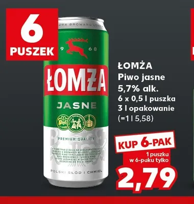 Piwo 5,7% Łomża 6-pak promocja w Kaufland