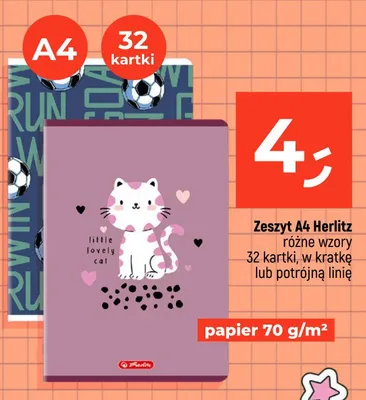 Zeszyt A4 Herlitz 32 kartki w potrójną linię promocja w Dealz