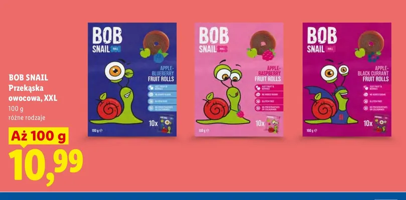 Przekąska owocowa XXL Bob Snail Apple-Black Currant promocja w Lidl