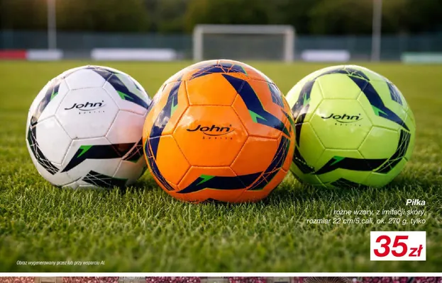 Piłka John Sports z imitacji skóry rozmiar 22cm/5cali ok. 270g promocja w KiK