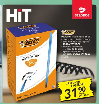 Długopis BIC Round Stic 60-pak promocja w Selgros