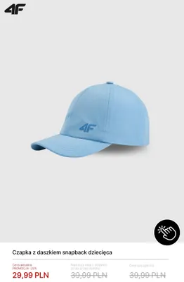 Czapka z daszkiem snapback dziecięca 4F promocja w 4F