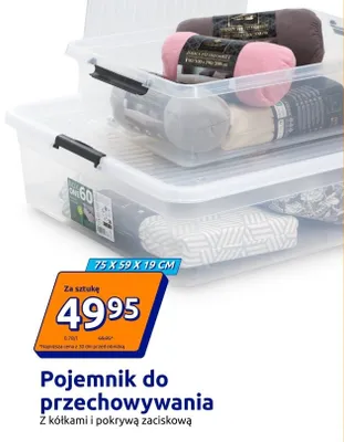 Pojemnik do przechowywania z kółkami i pokrywą zaciskową 75 x 59 x 19 cm promocja w Action