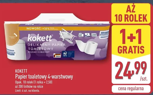Papier toaletowy 4-warstwowy 10 szt. Kokett promocja w Aldi