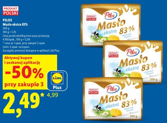 Masło ekstra Pilos 83% promocja w Lidl