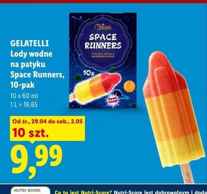 Lody wodne na patyku Space Runners Gelatelli 10-pak promocja w Lidl