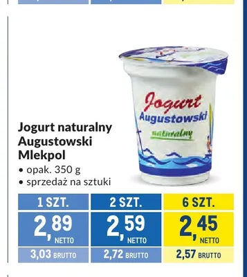 Jogurt naturalny Augustowski Mlekpol promocja w Makro