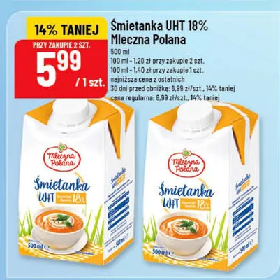 Śmietanka UHT 18% Mleczna Polana promocja w POLOmarket