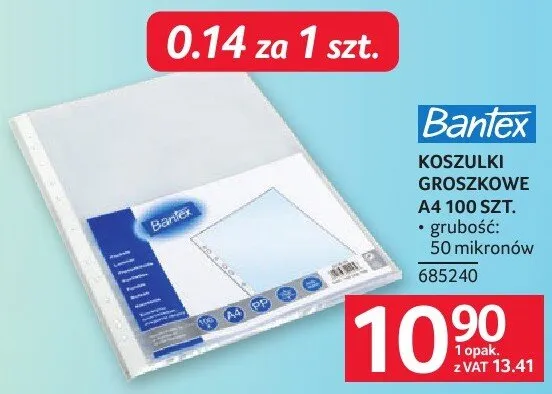Koszulki groszkowe A4 100szt. Bantex grubość 50 mikronów promocja w Selgros