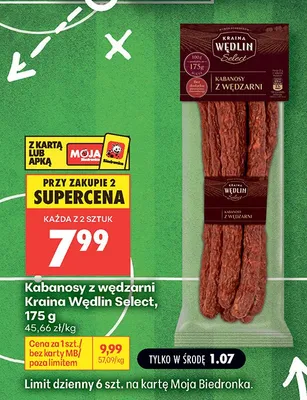 Kabanosy z wędzarni Kraina Wędlin Select promocja w Biedronka