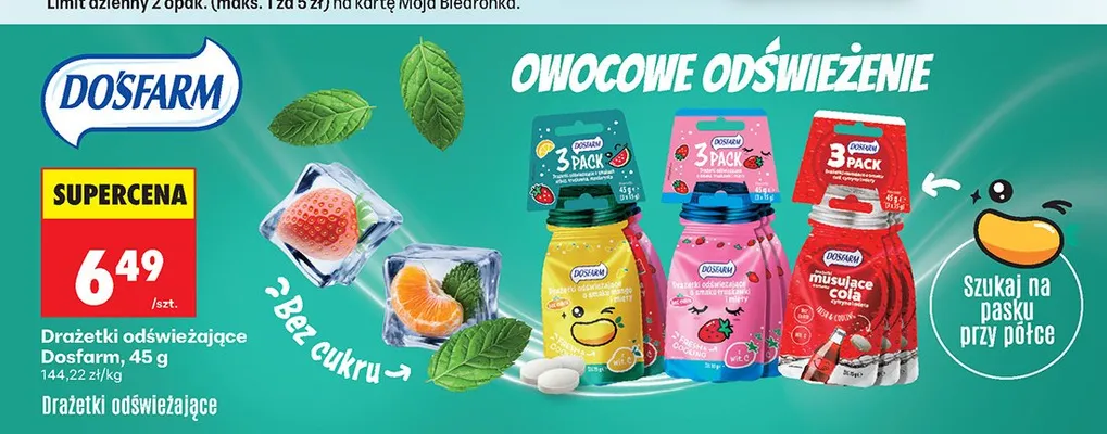 Drażetki odświeżające o smaku mango i mięty Dosfarm 3-pak 15 g promocja w Biedronka