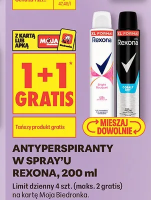 Antyperspiranty w spray'u Rexona promocja w Biedronka