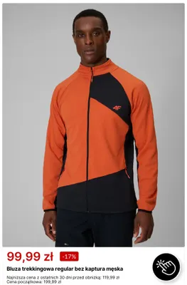 Bluza trekkingowa 4F regular bez kaptura męska promocja w 4F