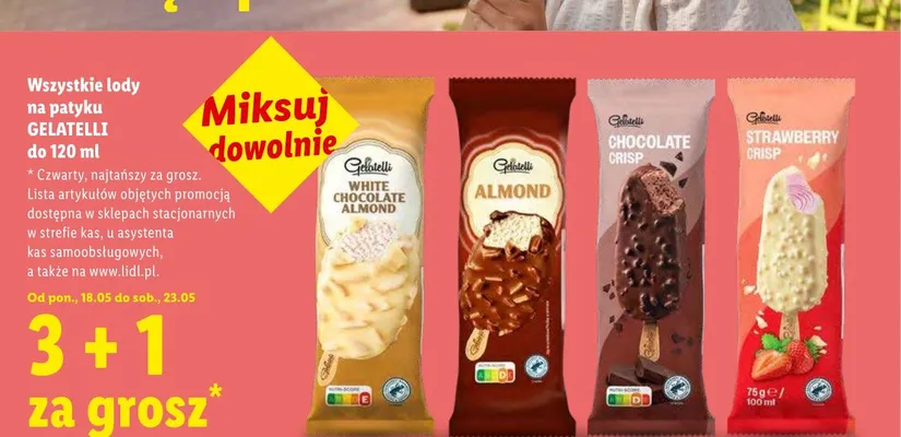 Lody na patyku GELATELLI do 120ml promocja w Lidl