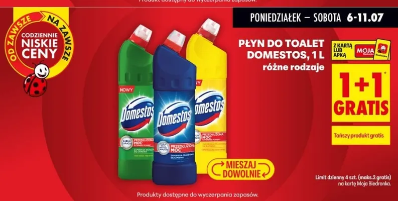 Płyn do toalet Domestos Przedłużona Moc Pine promocja w Biedronka