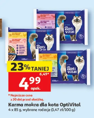 Karma mokra dla kota OptiVital z kurczakiem i łososiem 4-pak promocja w Auchan