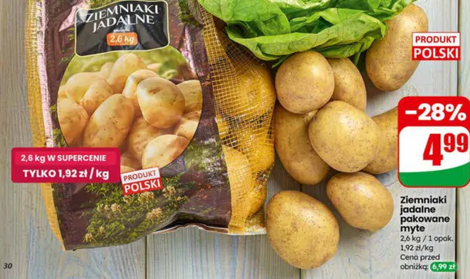 Ziemniaki jadalne pakowane myte 2,6 kg promocja w Dino