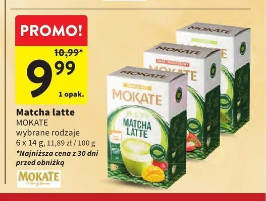 Matcha latte Mokate o smaku truskawkowym promocja w Intermarche