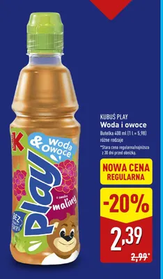 Woda i owoce Kubuś Play promocja w Aldi