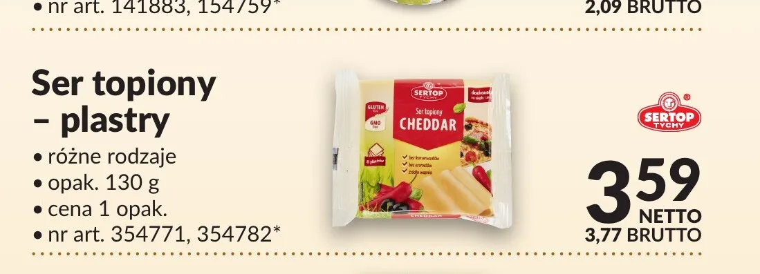 Ser topiony w plastrach Cheddar Sertop promocja w Makro