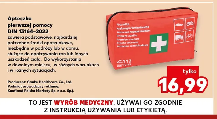Apteczka pierwszej pomocy DIN 13164-2022 promocja w Kaufland