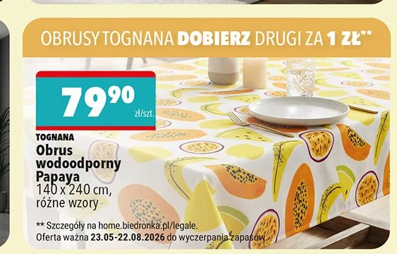Obrus wodoodporny TOGNANA Papaya 140x240cm promocja w Biedronka