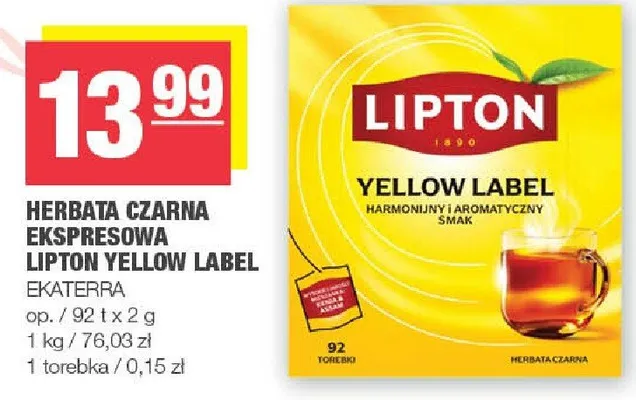 Herbata czarna ekspresowa Lipton Yellow Label promocja w SPAR