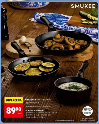 Naczynia do smażenia i gotowania patelnie o śr. 20 cm 24 cm i 28 cm Smukee promocja w Biedronka