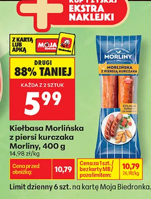 Kiełbasa morlińska z piersi kurczaka Morliny promocja w Biedronka